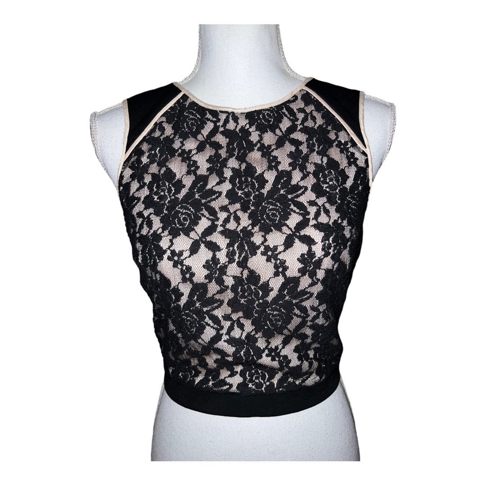 SINGLE black & cream lace crop top